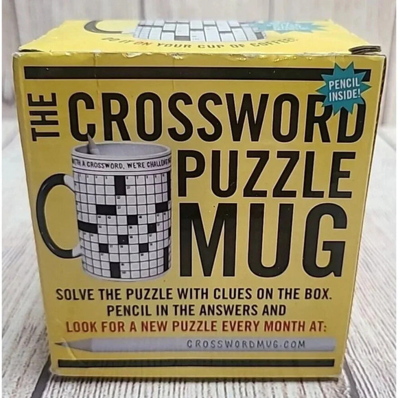 The Unemployed Philosophers Guild Crossword Puzzle Mug With Pencil 2014 New - Picture 1 of 9